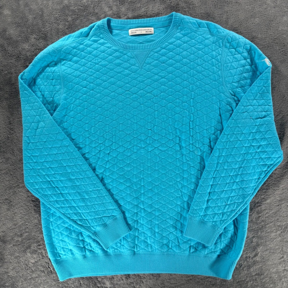 Holderness & Bourne The Ward Sweater Large Bali Blue Quilted Crewneck Sweatshirt - Picture 2 of 7